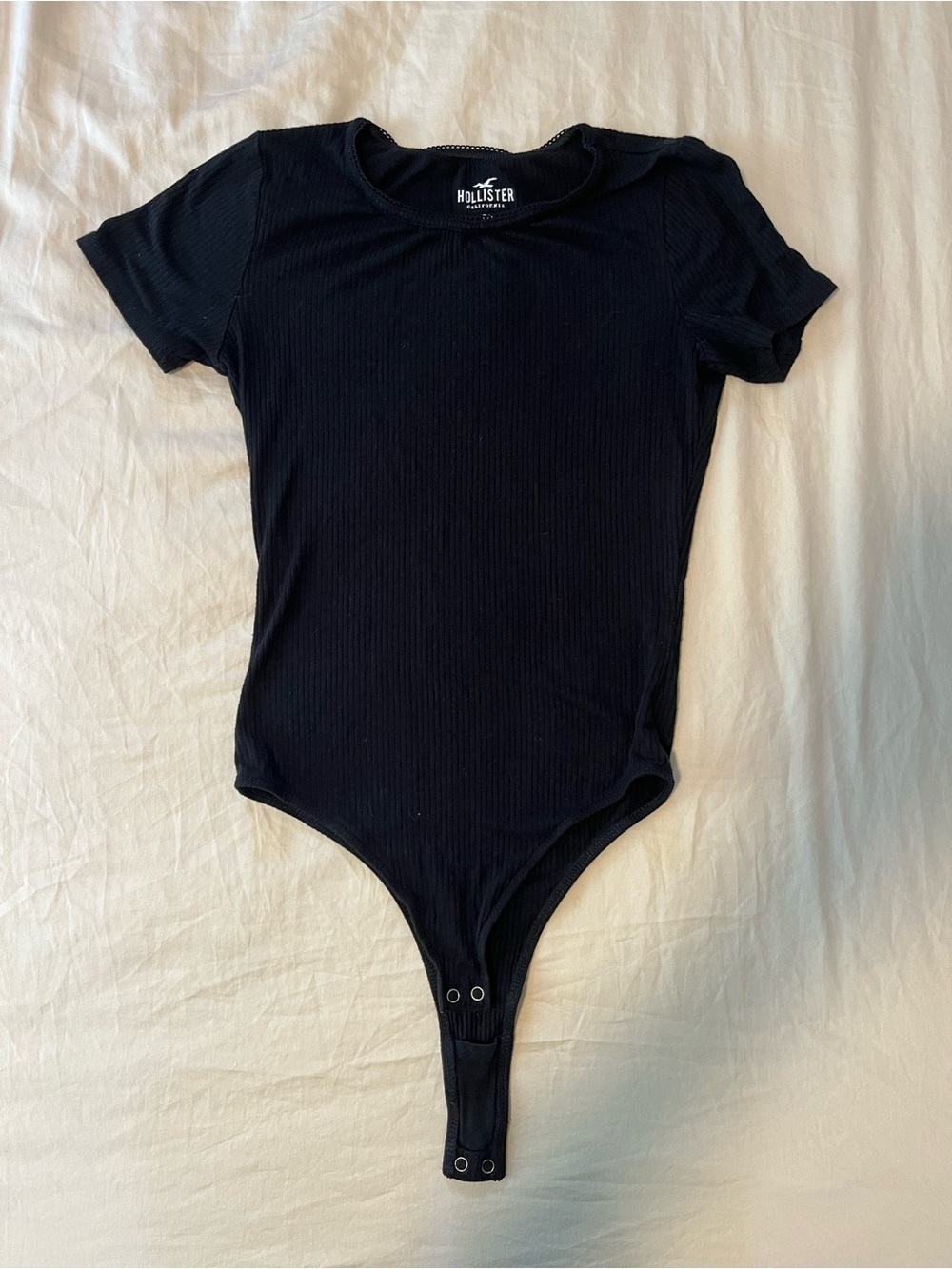 Hollister Black Ribbed Short-Sleeve Scoop-Neck Bodysuit